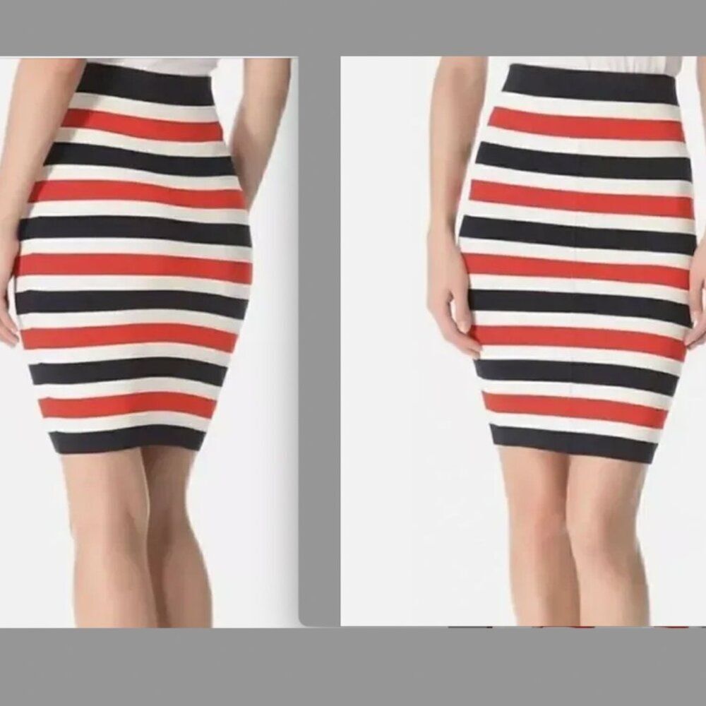 NEW M Juicy Couture Y2K Bandage Striped Office Sexy Pencil Skirt Red White Blue